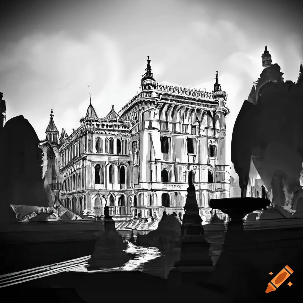 Crimea Palace line art in black and white on a white background
