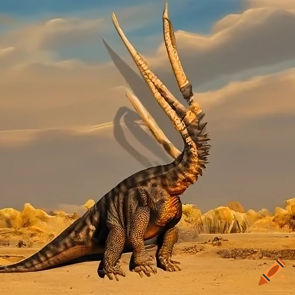 Kentrosaurus dinosaur with Uromastyx lizard color pattern and detailed skin texture in warm morning light