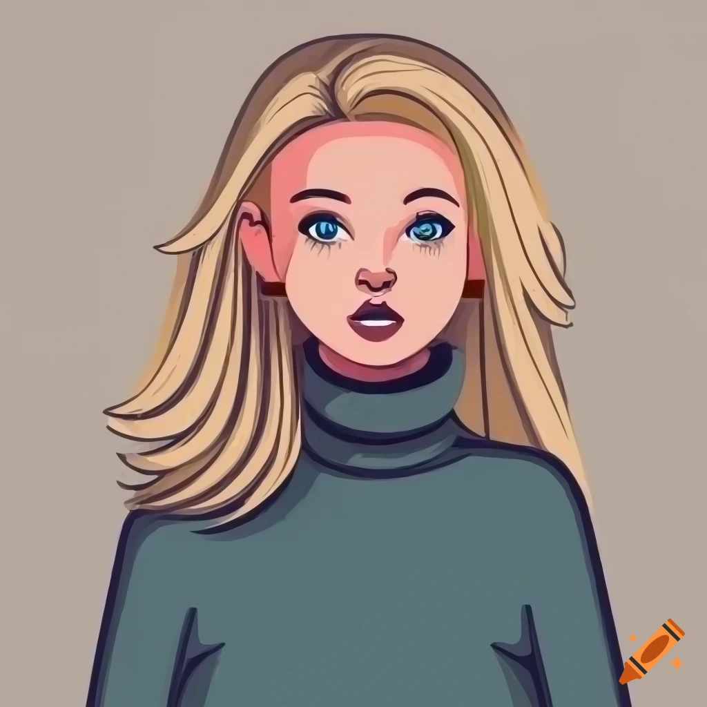 Professional young woman with trendy turtleneck sweater in vector art ...