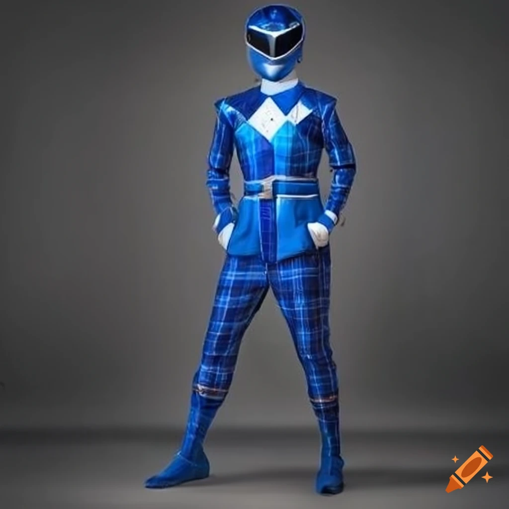 Blue Power Ranger in plaid-style suit on Craiyon