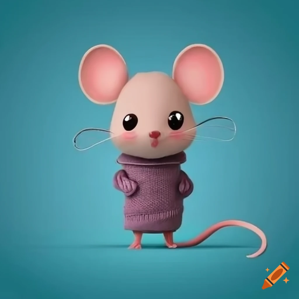 Motivated cute little mouse in an oversized sweater