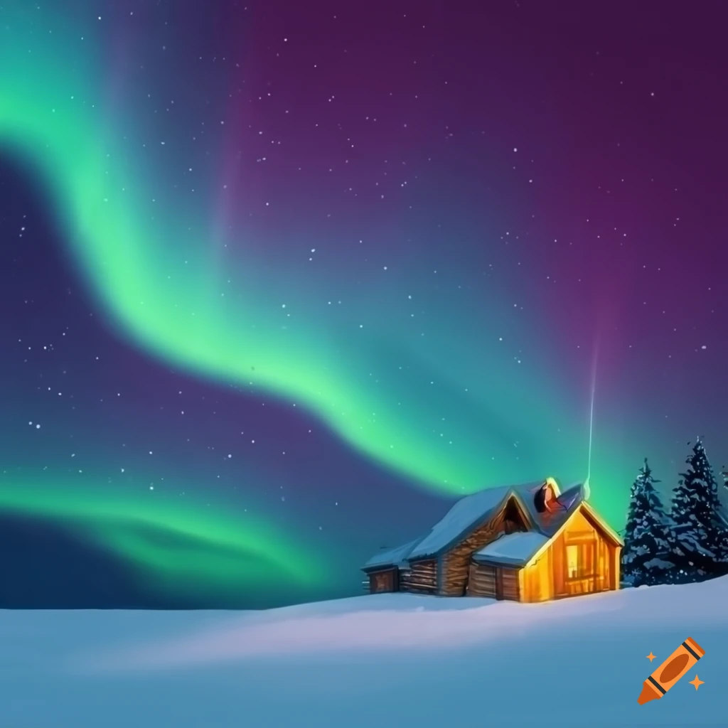 Lonely house in a winter aurora scene