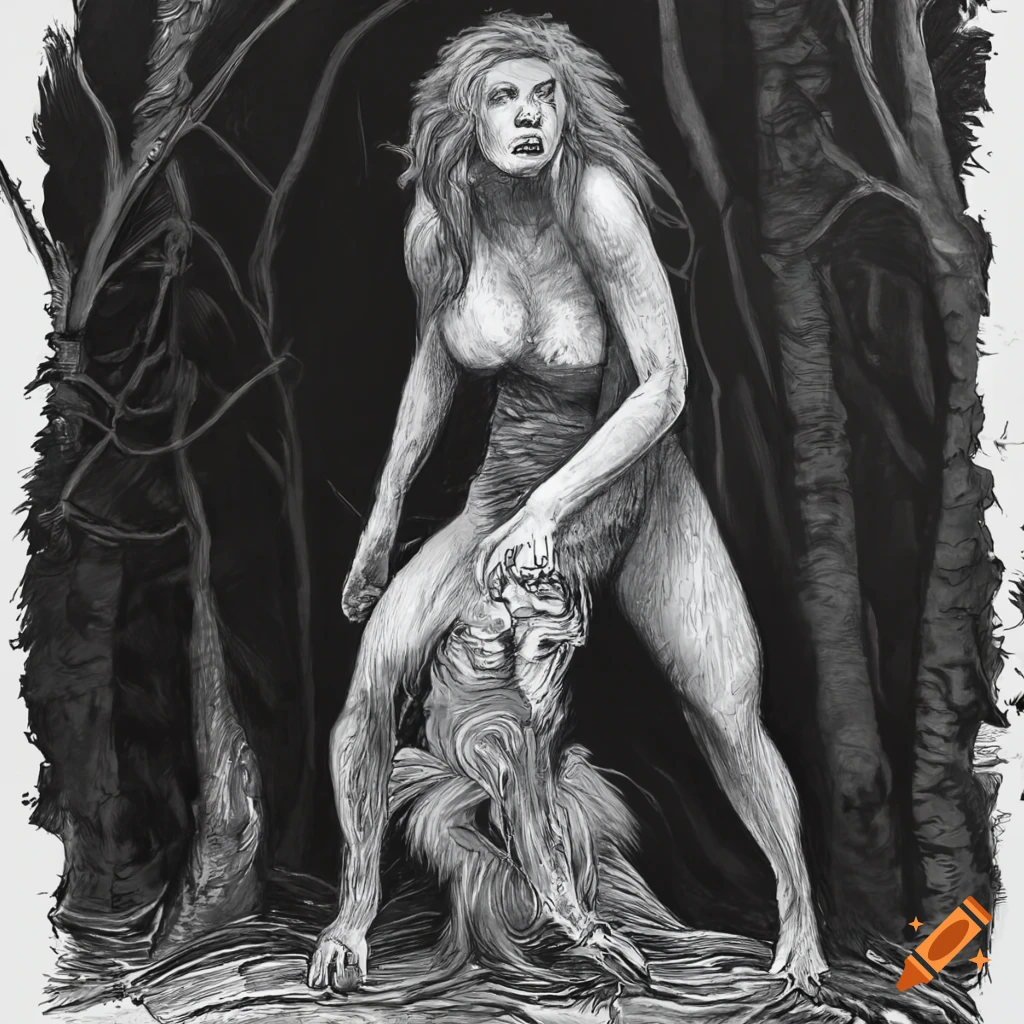 Female werewolf creeping in the shadows