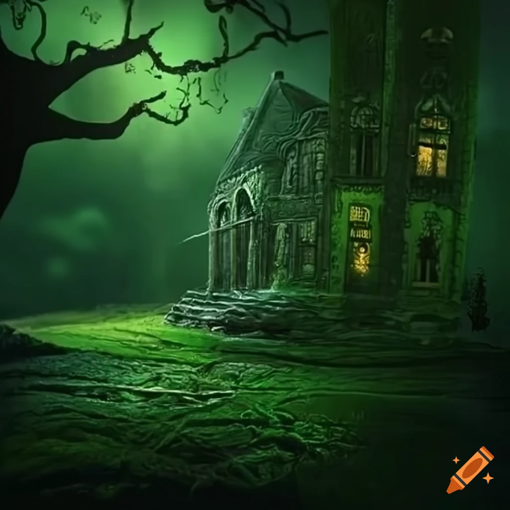 Moss green haunted mansion on Craiyon