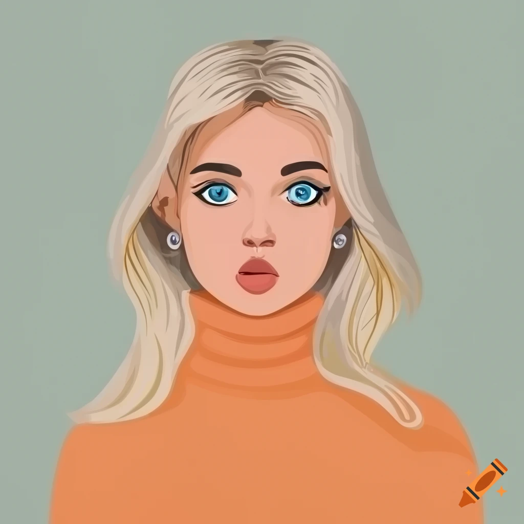 Young woman in cozy turtleneck sweater with flowing platinum blonde ...