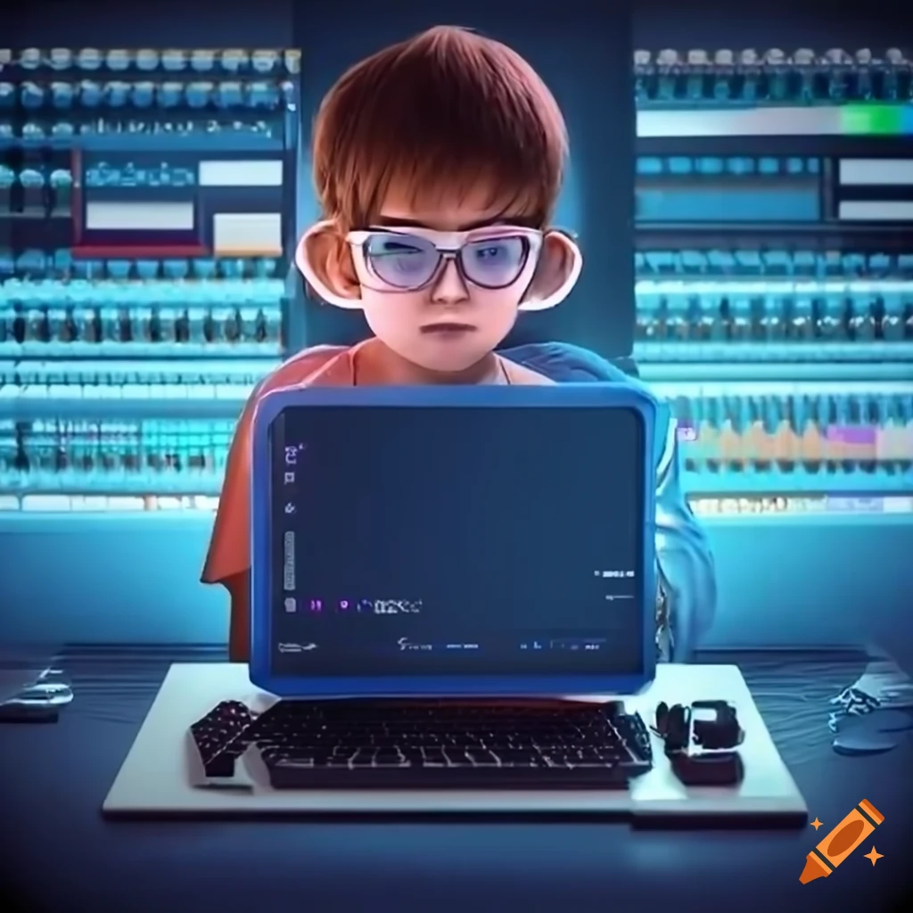Boy coding in python in a programming room on Craiyon