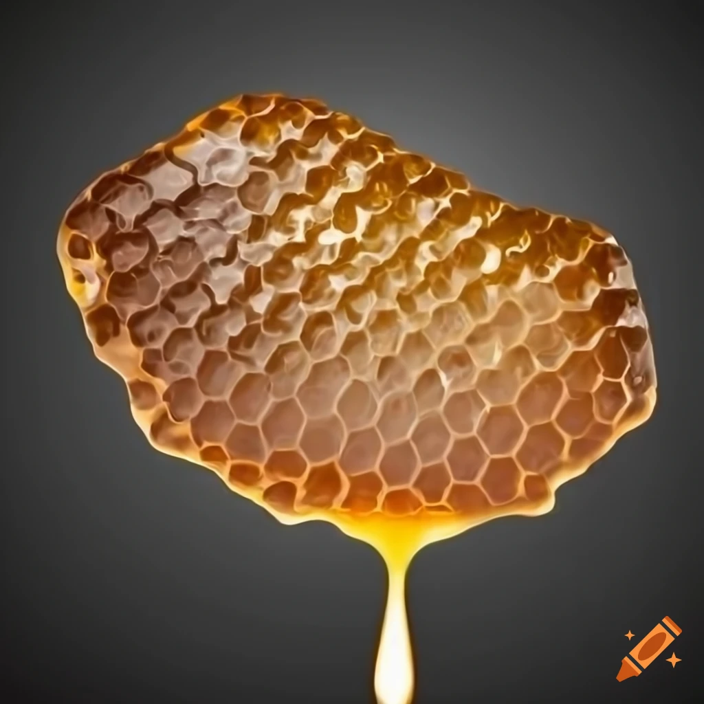 Honey-dripping honeycomb in a photo realistic depiction on Craiyon