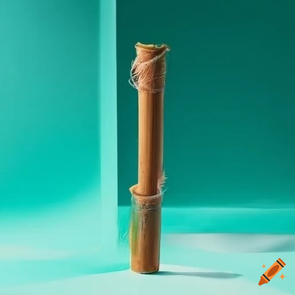 Decorated long bamboo tube with feathers