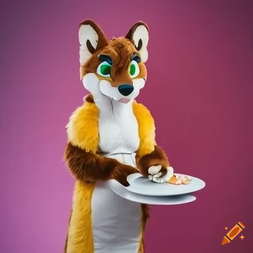 Waitress in full body weasel mascot fursuit at fast food restaurant