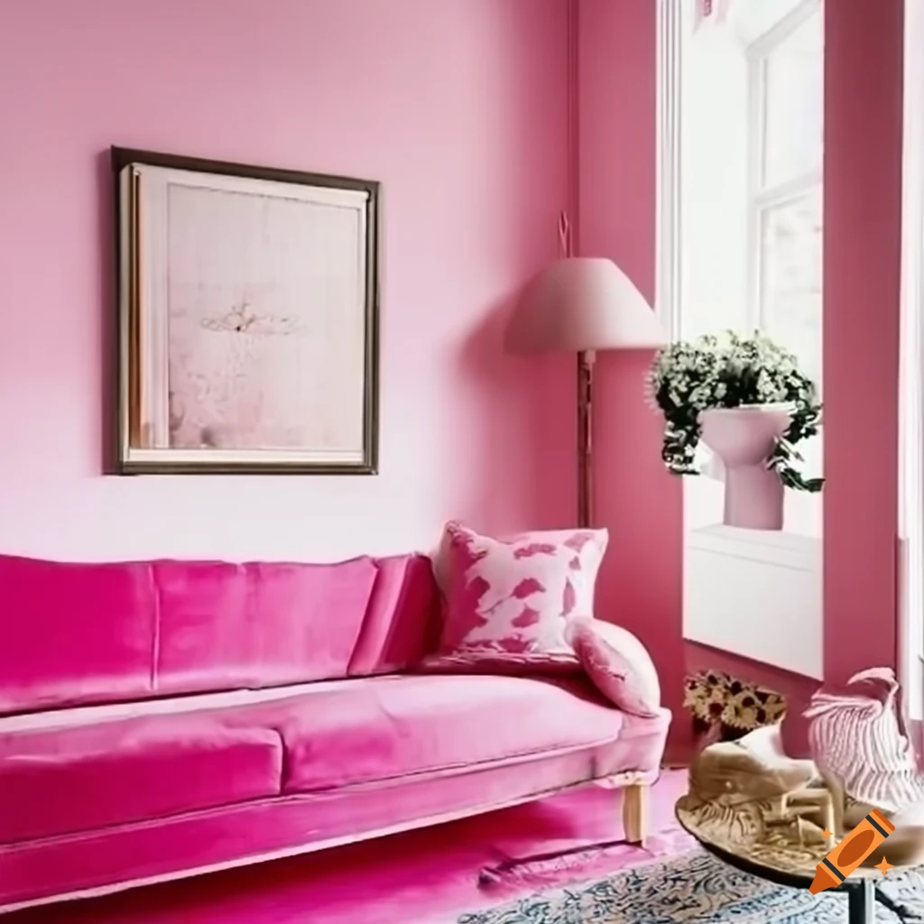 Realistic semivintage living room in pink on Craiyon