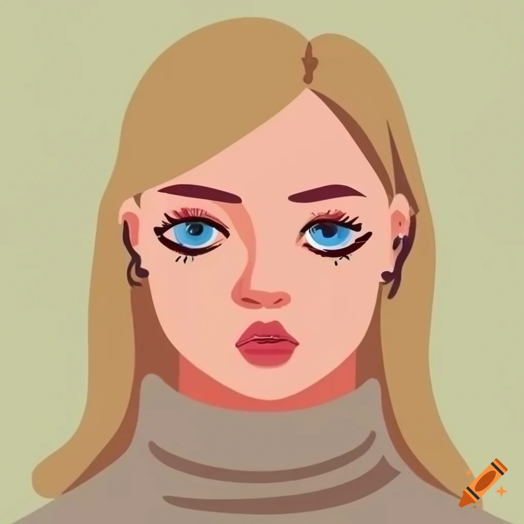 Flat minimalistic illustration of a girl in a cozy turtleneck sweater ...