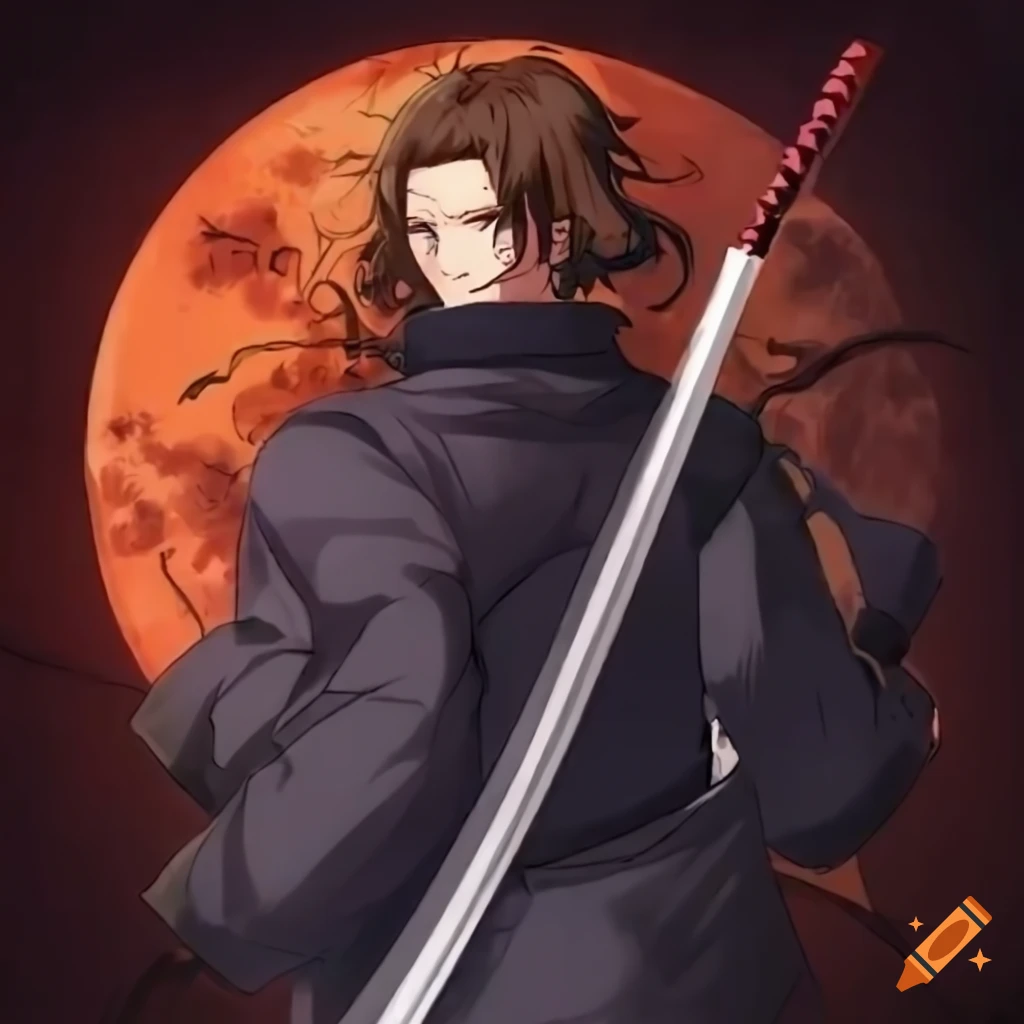 Manga-style character with a goatee, heavy coat, and katana