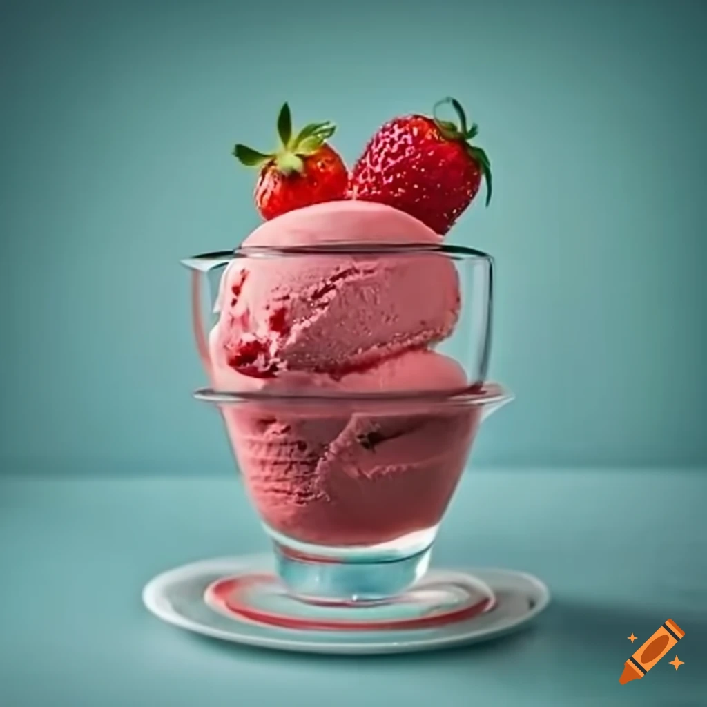 Strawberry ice cream in a glass cup on Craiyon