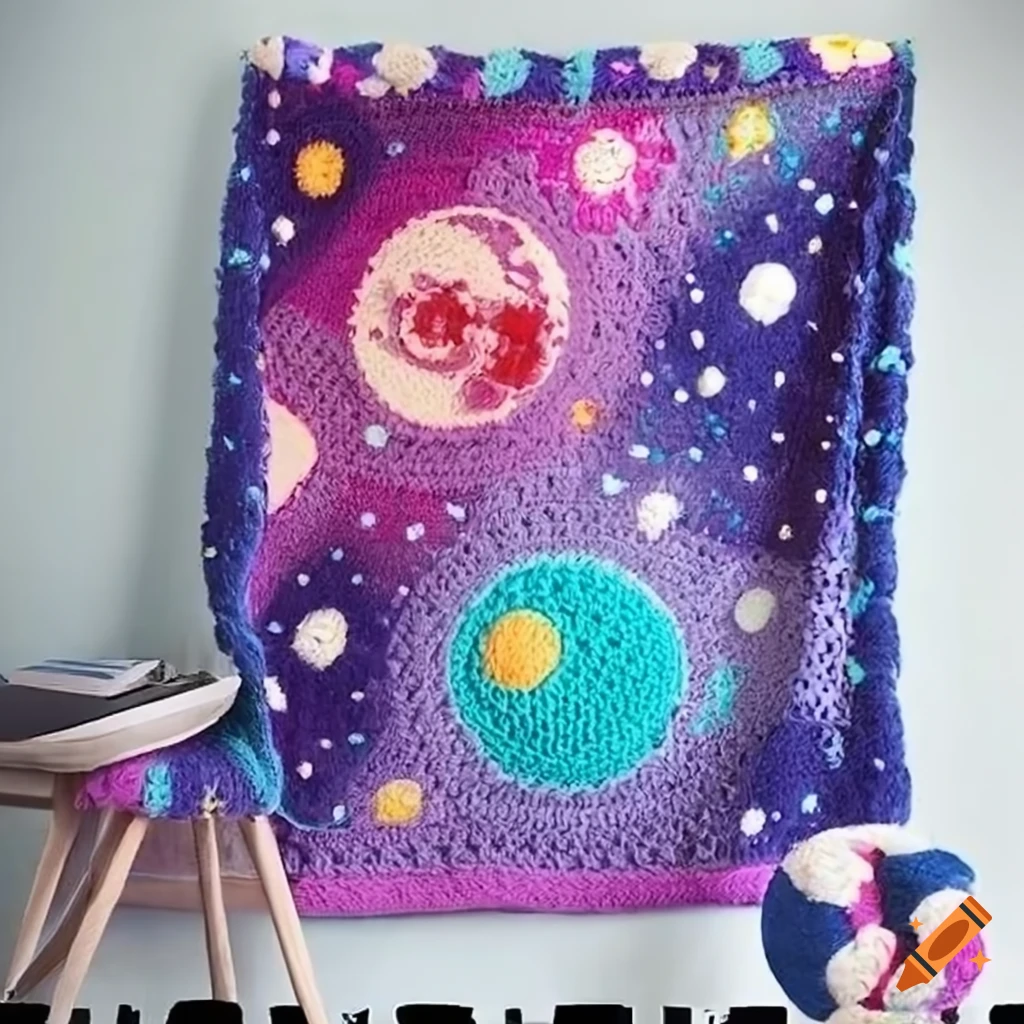 Spacethemed crochet blanket on Craiyon