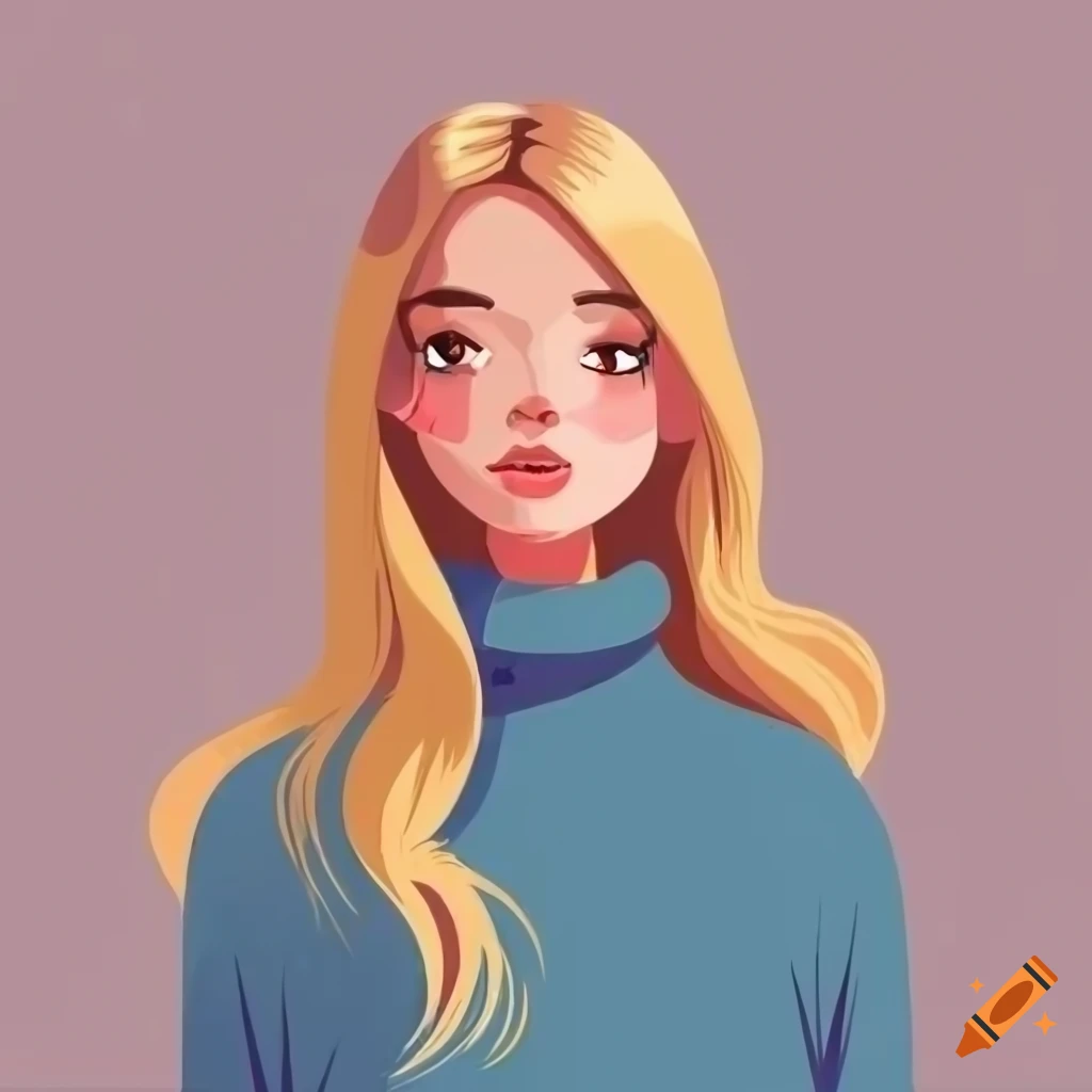 Professional young woman with long blonde hair in a cozy turtleneck ...