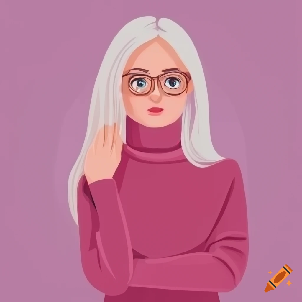 Young woman with platinum blonde hair, round glasses, and cozy ...