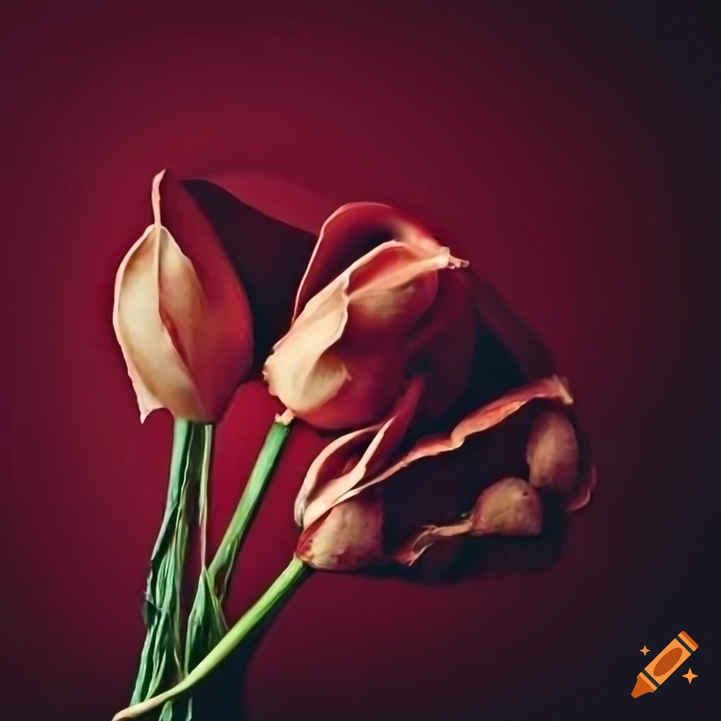 Wilted bouquet on a dark red background