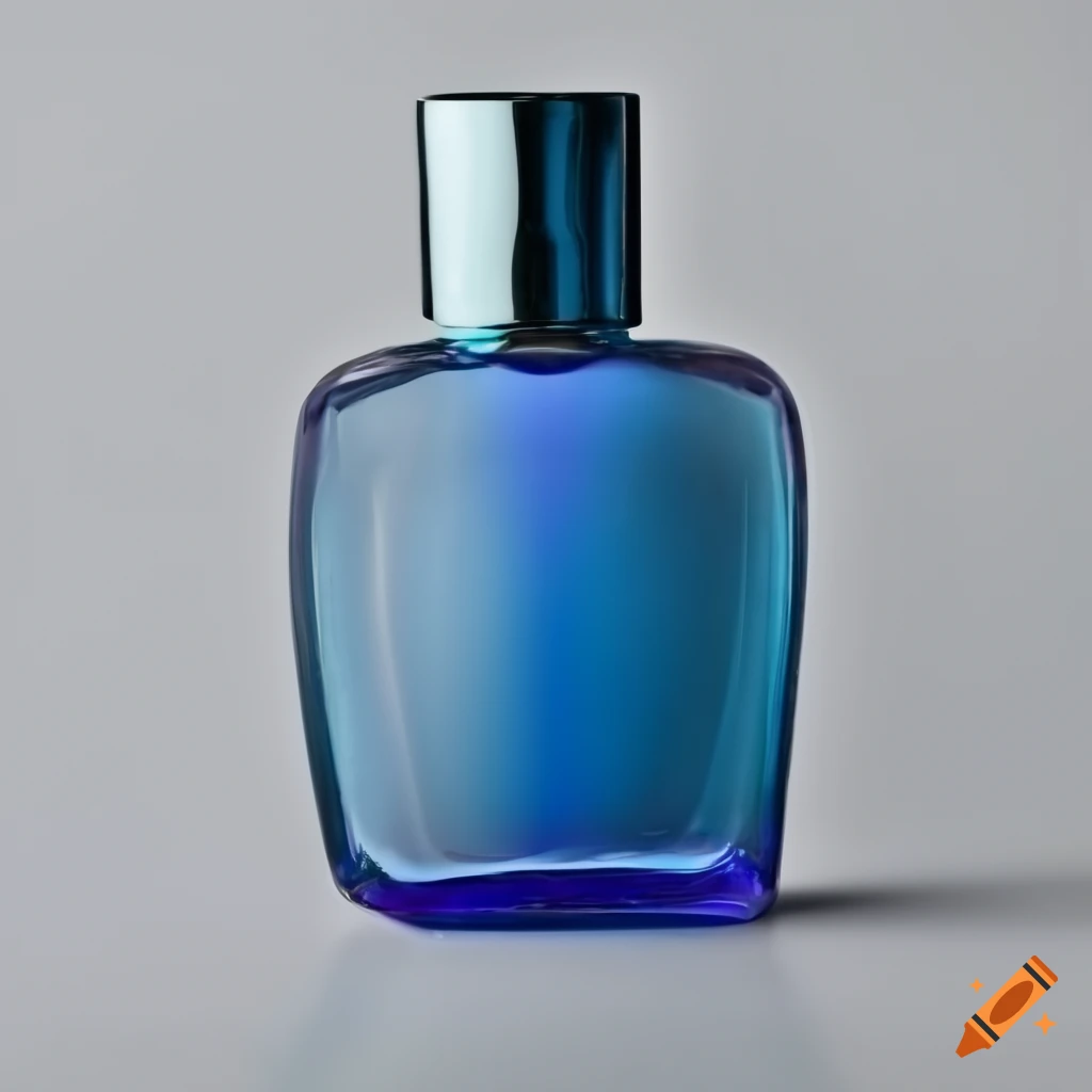 Blue perfume bottle on white background