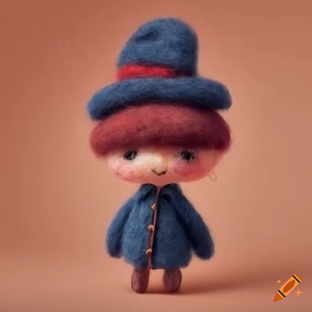 Felted wool creatures in classic clothing on textured background