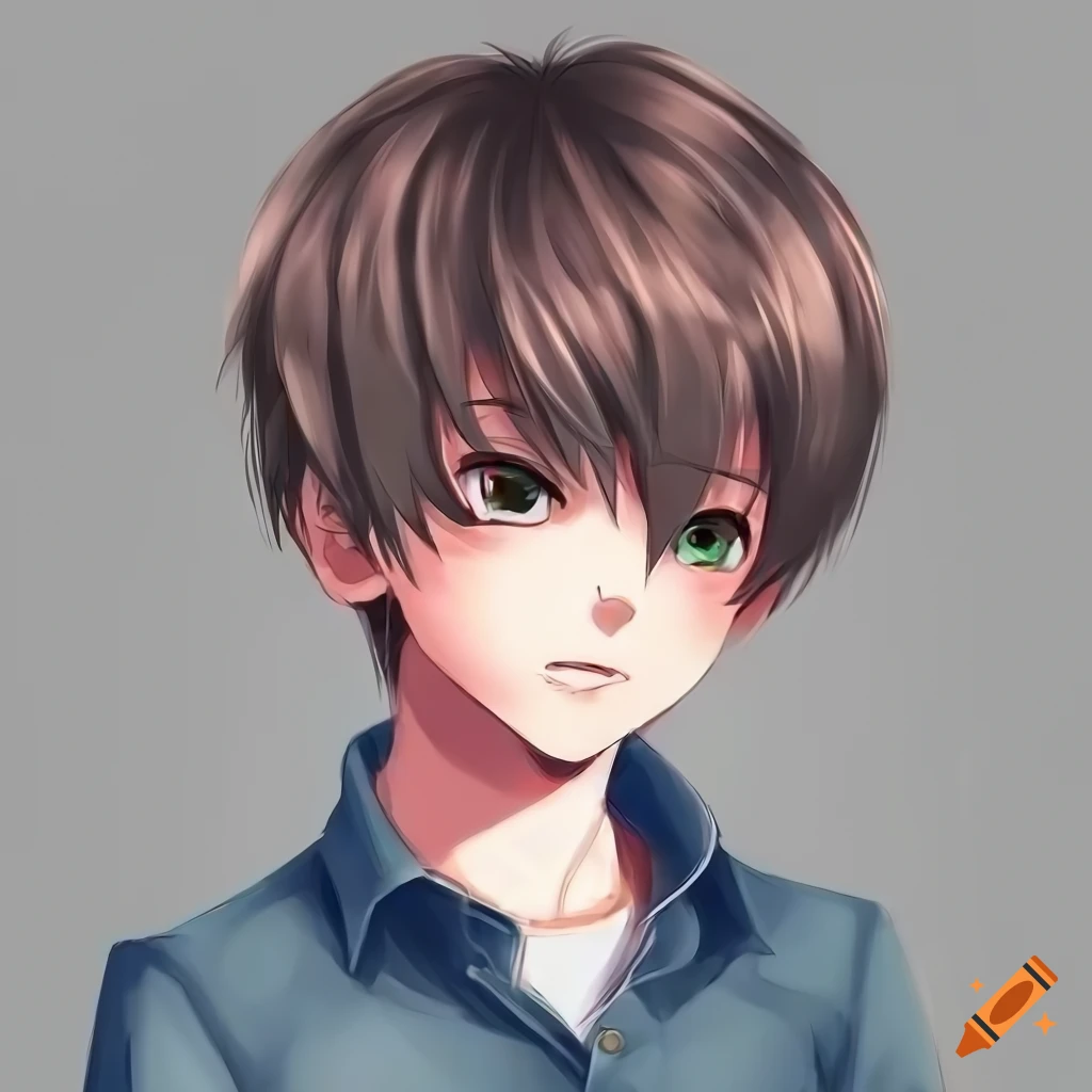 Anime-style portrait of a boy with brown hair and blue jeans