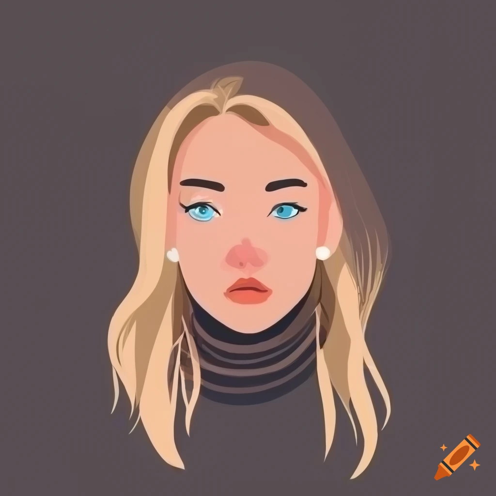 Vector illustration of young woman with turtleneck and long hair on Craiyon