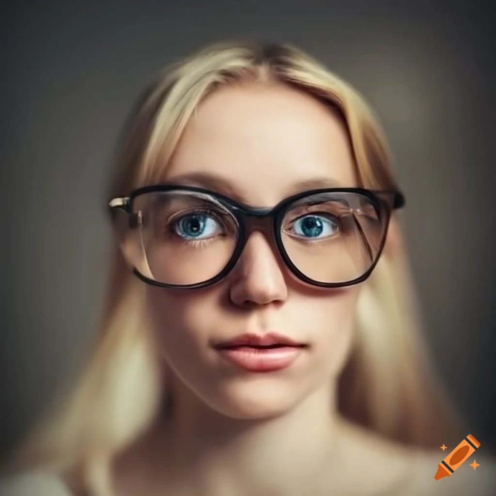 Blonde woman with large glasses on Craiyon