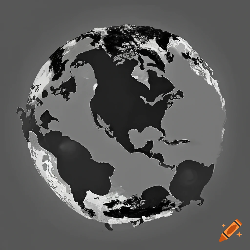 Black and white world map with illustrated animals
