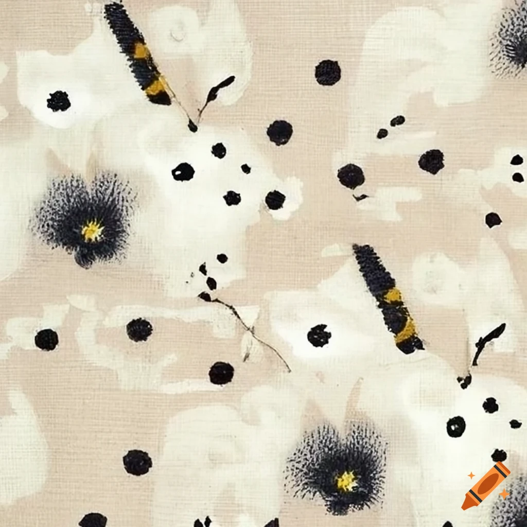 Chanel fabric surface design with stripes, dots, and white flowers by Hugo Simberg