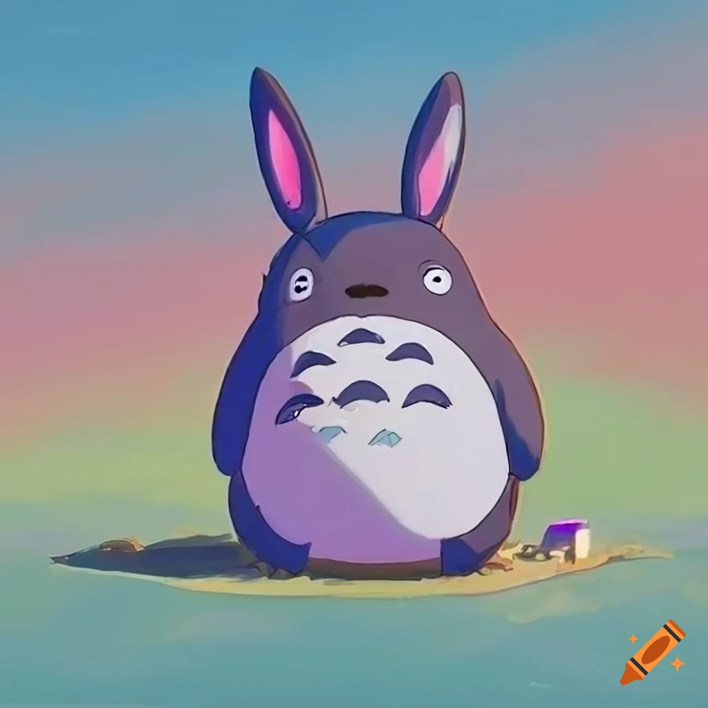 Vivid pastel image of a Totoro-styled bunny in Studio Ghibli style