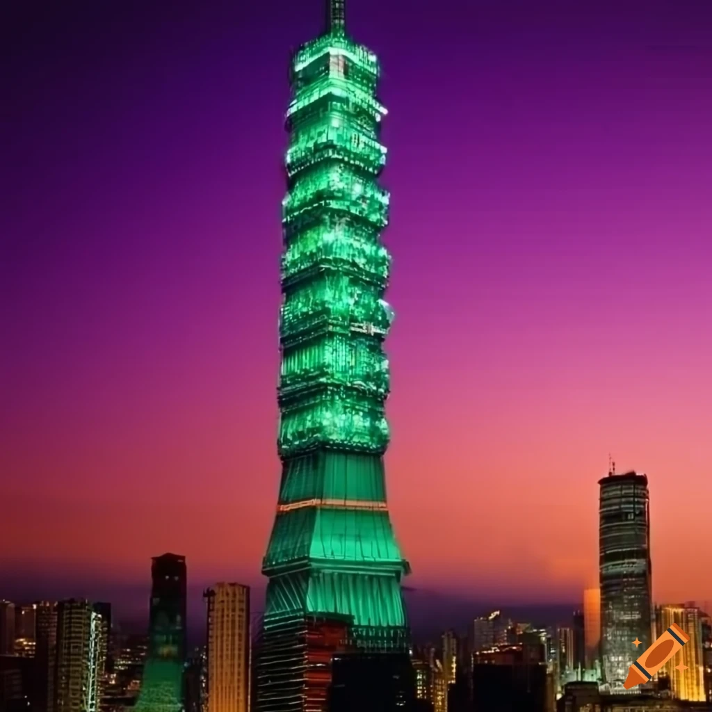 Taipei 101 building with halloween decorations on Craiyon