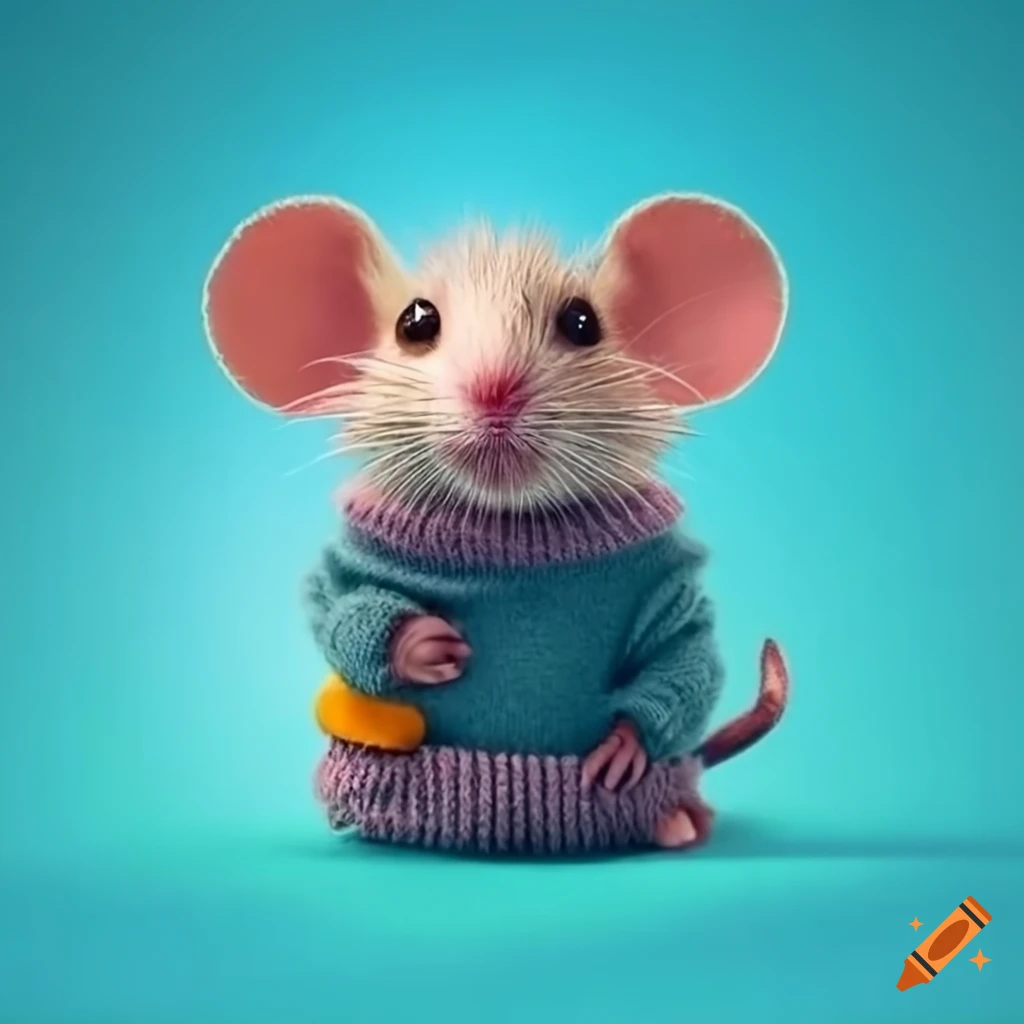 Motivated cute little mouse in a cozy sweater