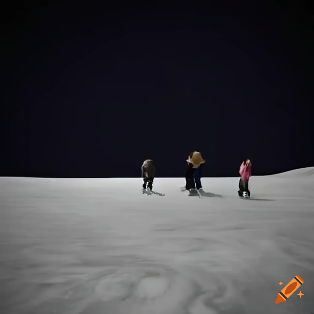 Family enjoying ice skating on Pluto's surface