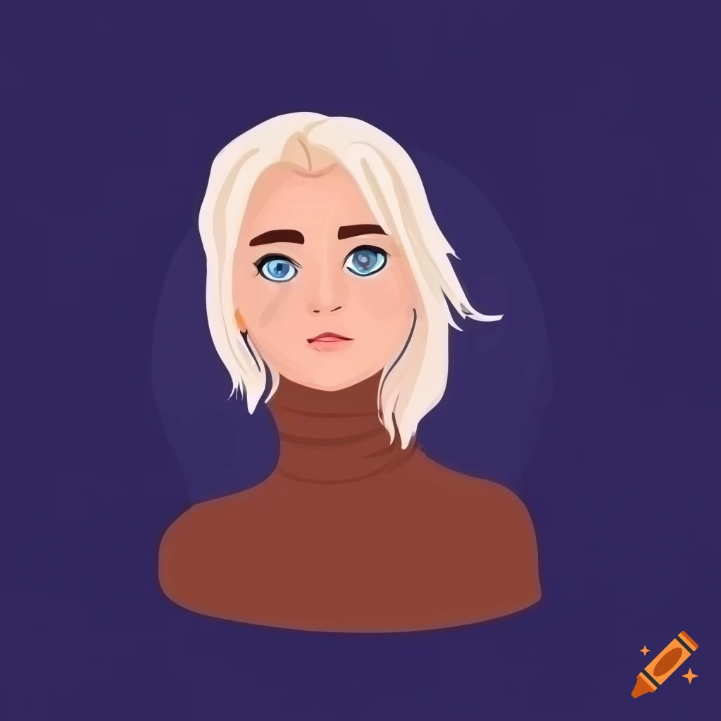 Young woman with platinum blonde hair and blue eyes in a cozy ...