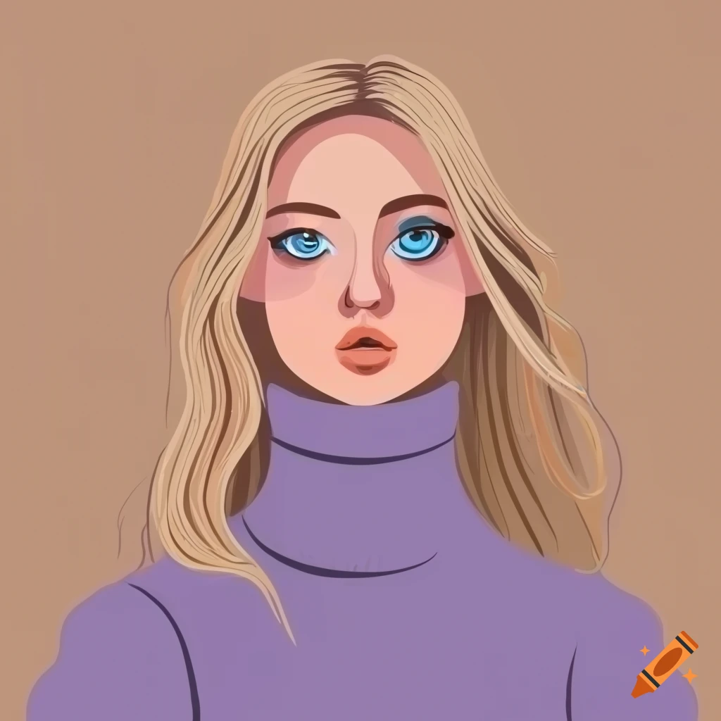 Young woman with turtleneck sweater and flowing blonde hair in flat ...