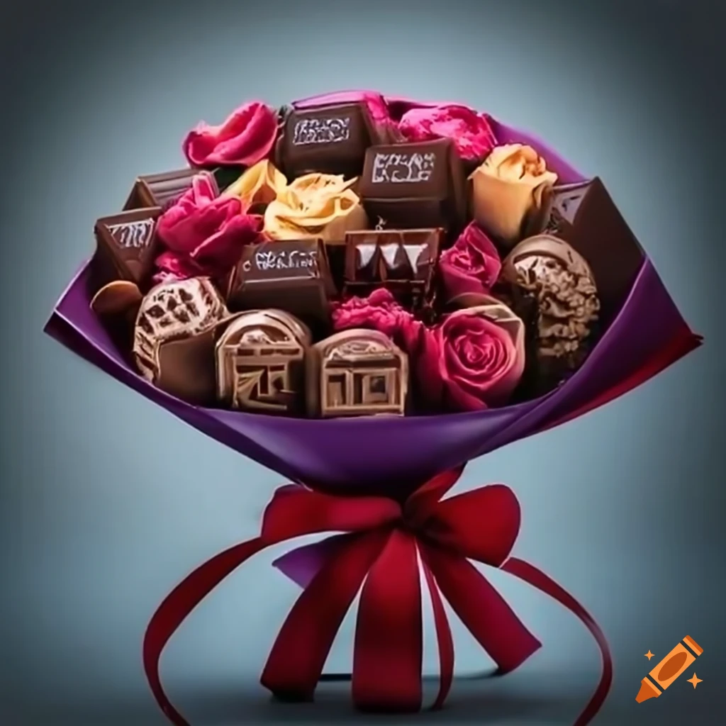 Bouquet of flowers with chocolates on Craiyon