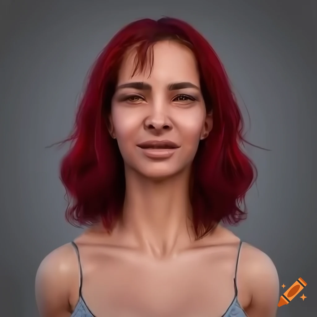 Portrait Of A Brown Skinned Humanoid Alien Girl With Maroon Hair In A City Square On Craiyon 