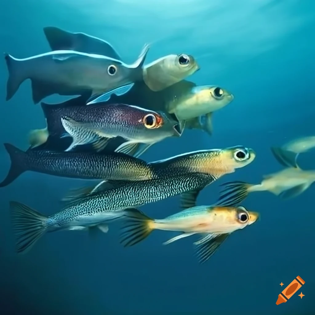 Group of small fish swimming to the left