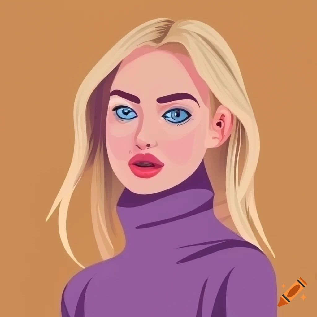 Blonde woman in chic turtleneck sweater in flat vector art style on Craiyon