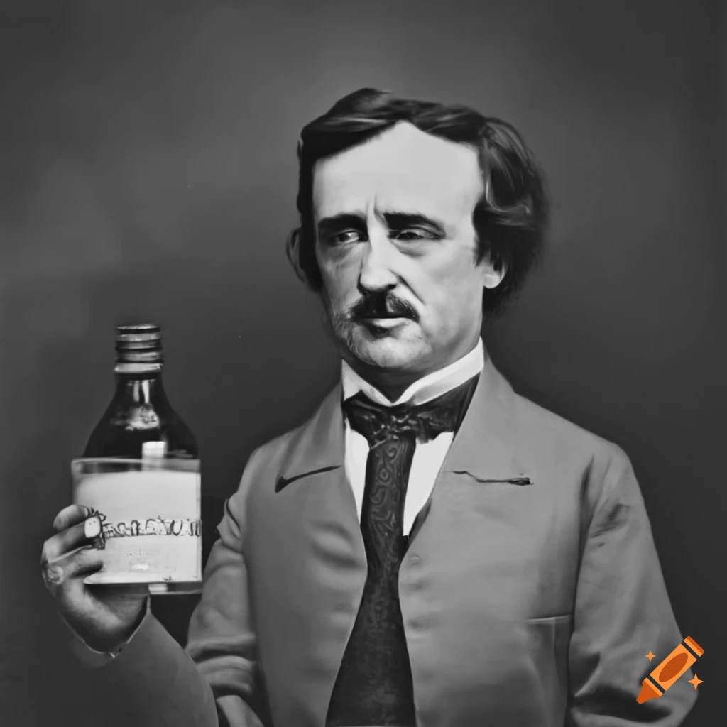 Edgar allen poe with a can of beverage on Craiyon