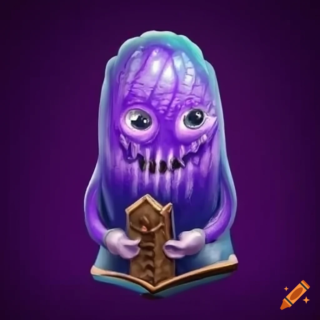 Gelatinous ooze d&d purple wizard with tiny magic book on Craiyon