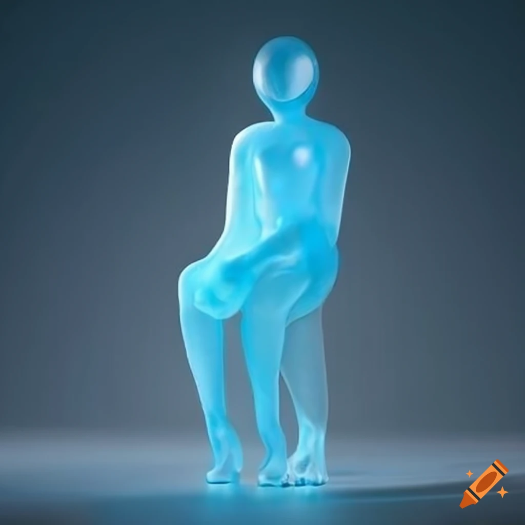 3D faceless figure covered in light blue translucent slime