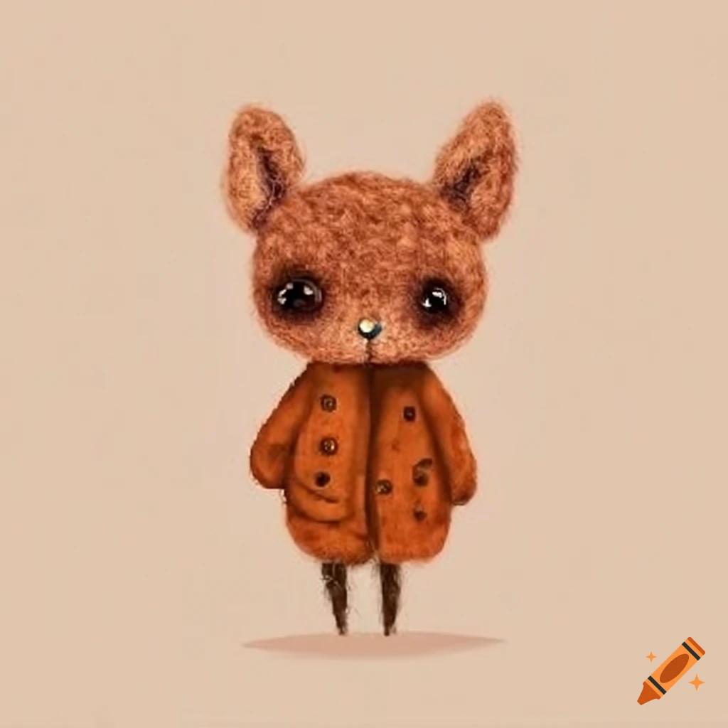 Felted wool creatures with trendy clothing on textured background
