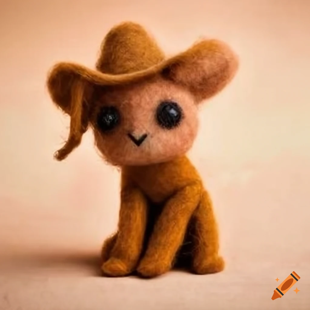 Felted wool creatures with stylish clothing on textured background