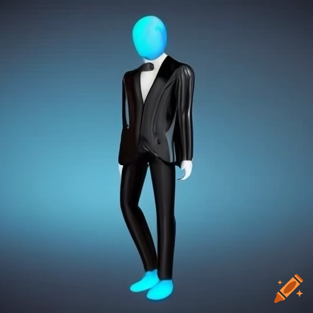 Faceless figure in blue slime wearing a black tuxedo
