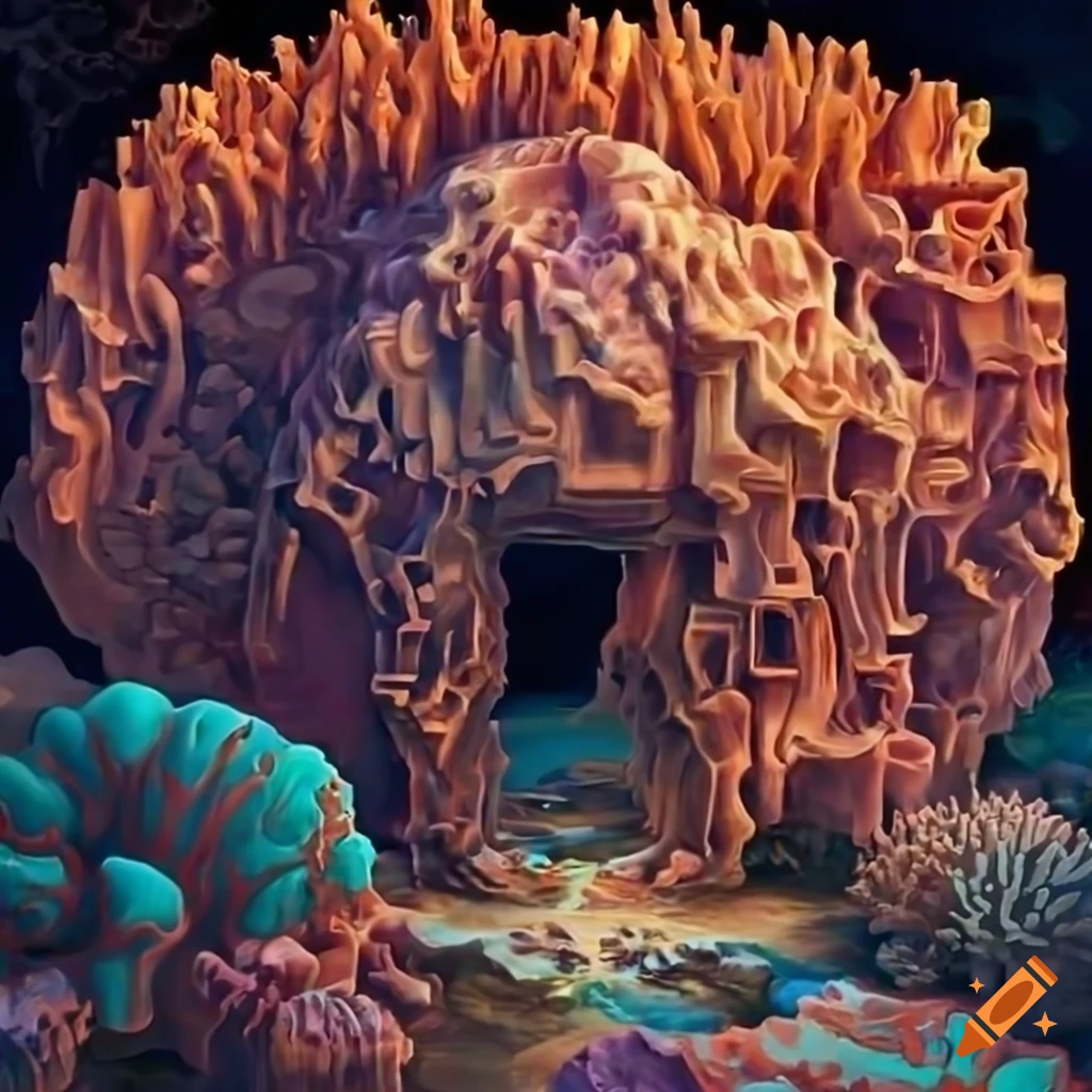 Hybrid Mech Mega portal on a hidden island with stunning lighting