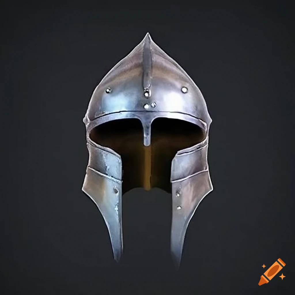 Detailed front view of a legendary open helmet in medieval style
