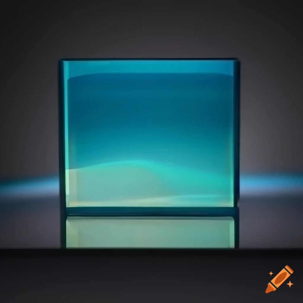 Glossy glass rectangle with aquatic blue colors and fish inside