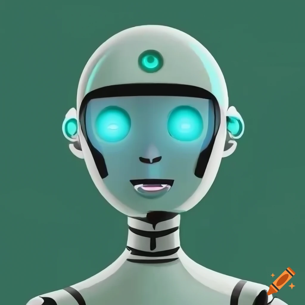 Cartoon AI robot with authoritative and confident energy