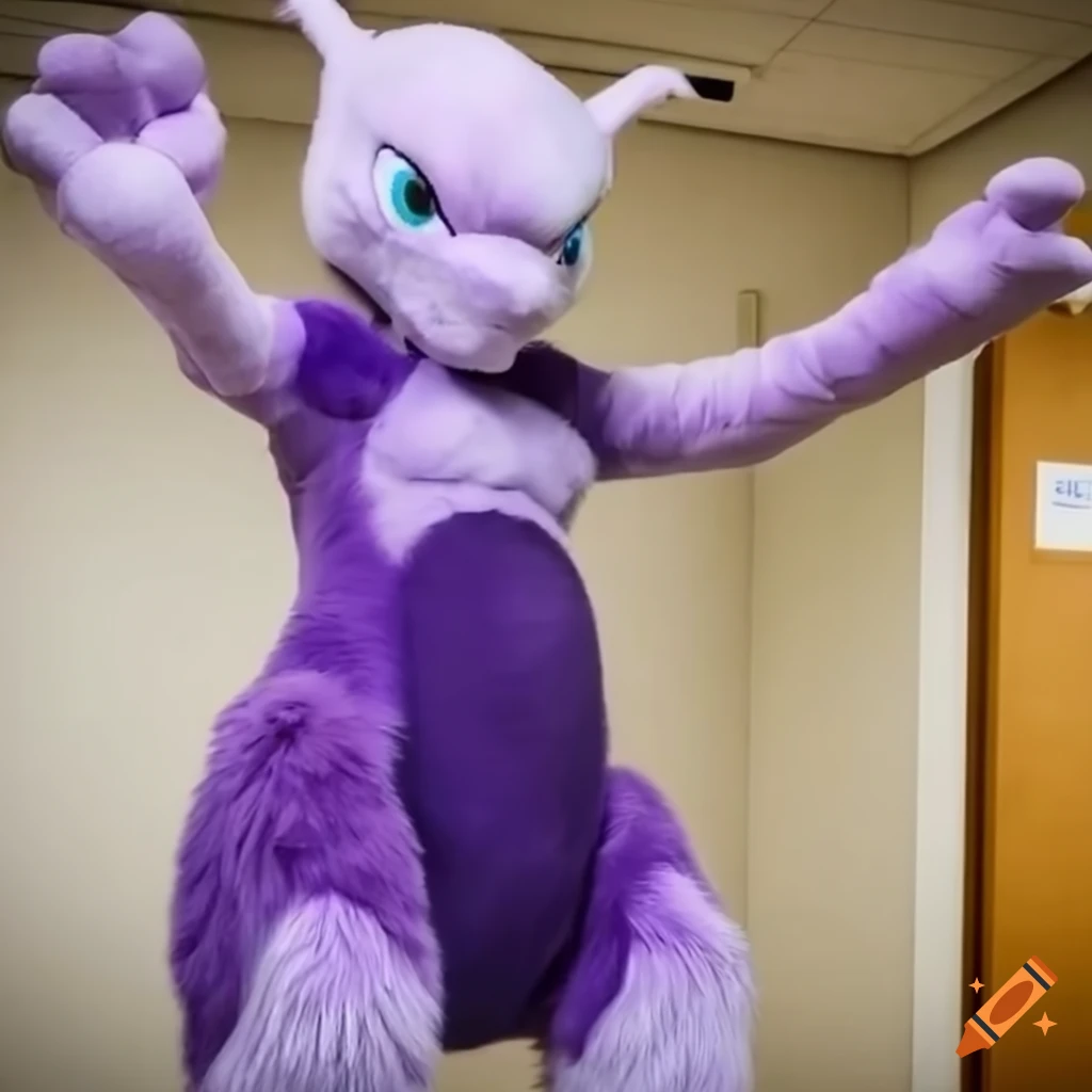 Nurses in full body Mewtwo mascot costumes at hospital