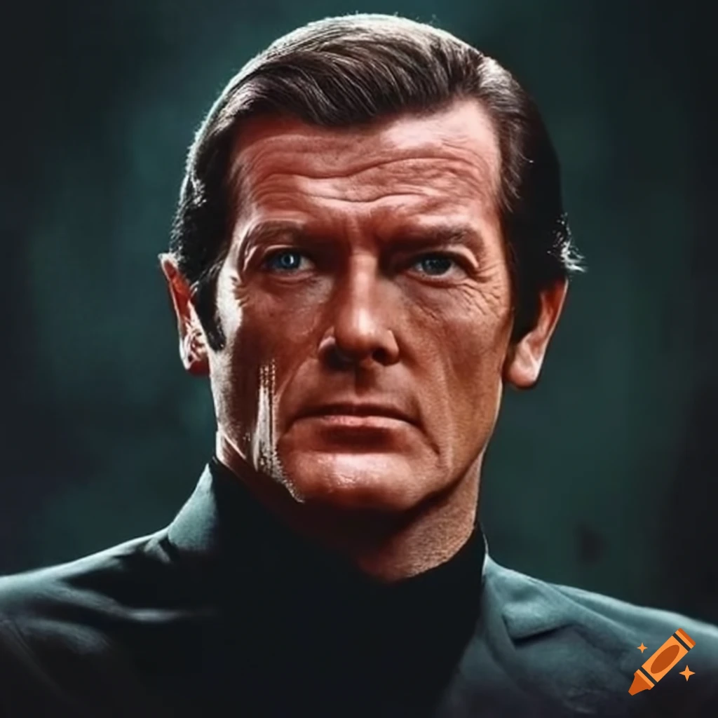 Roger Moore portraying James Bond